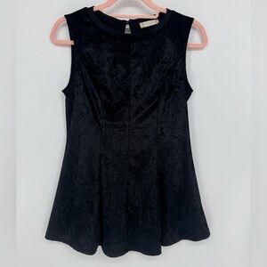 Altar'd State Black Sleeveless Peplum Velvet Top With A High Neck Size Medium